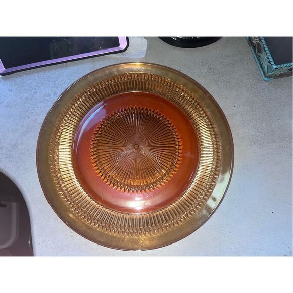 Vintage Jeannette Marigold Sunburst platter 13” flawless cookies burst! - Picture 16 of 16